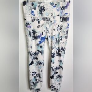Athleta Womens Leggings M Tight Floral Blue White Elation